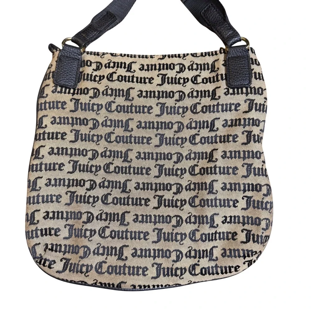 Juicy Couture Crossbody Bag Tan Black Logo Monogram Red Heart Studded y2k